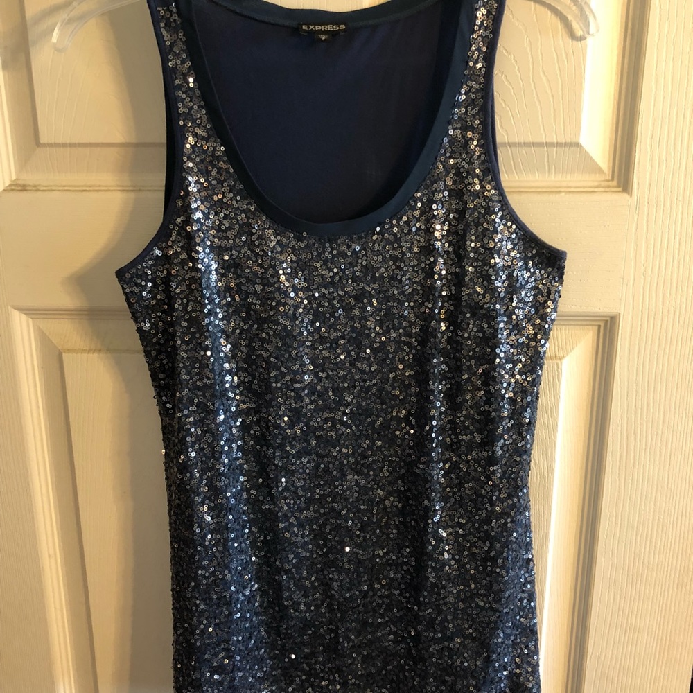 Blue and silver sequin tank top